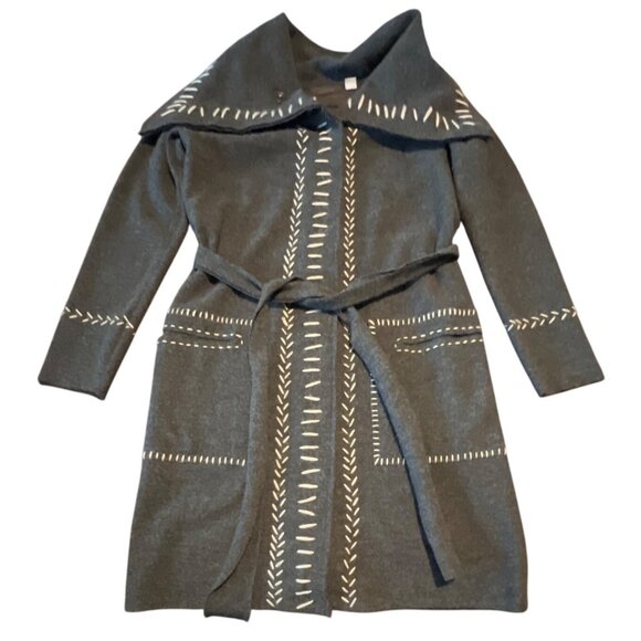 Anthropologie Guinevere Grey Merino Wool Sweater Coat Jacket Whipstitch Size S - Picture 1 of 7